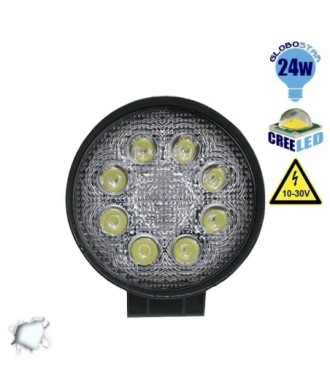 GloboStar® 29999 PRO Series Προβολέας Εργασίας - Working Light για Αυτοκίνητα & Φορτηγά Στρογγυλός 24W 10-30V 3360lm 30° Αδιάβροχος IP65 Ψυχρό Λευκό 6000k